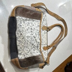 Myra Bag Floral Shoulder Bag with Brown Trim